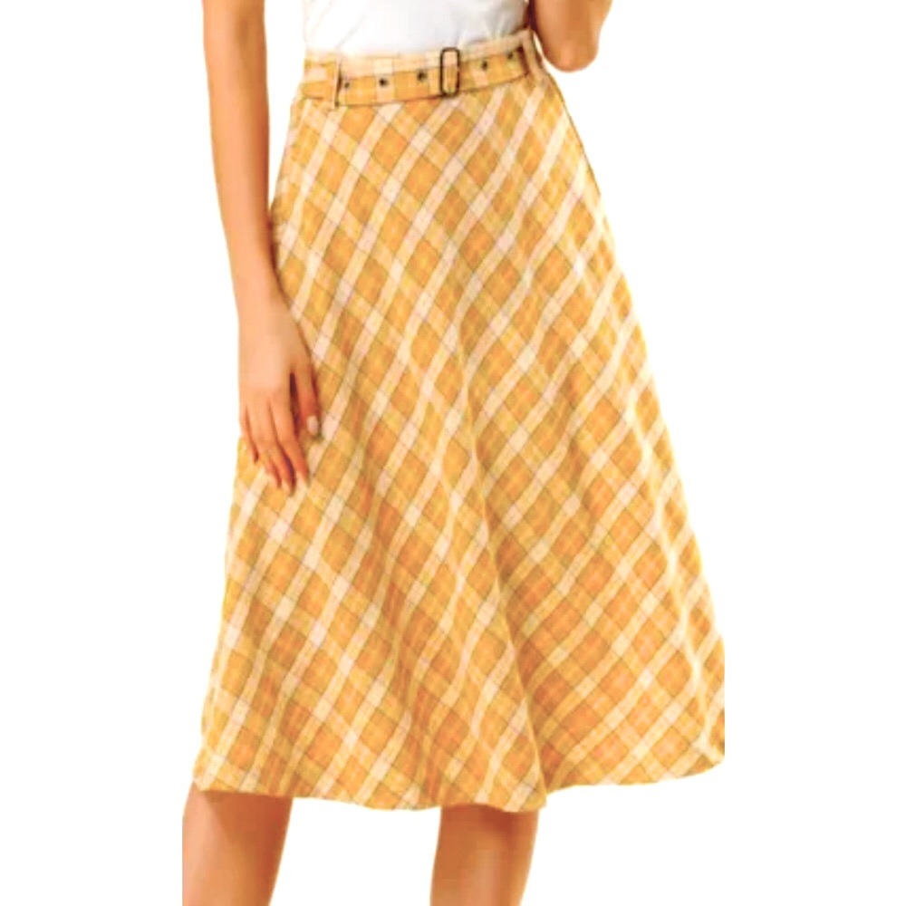 Mustard Plaid Midi Skirt